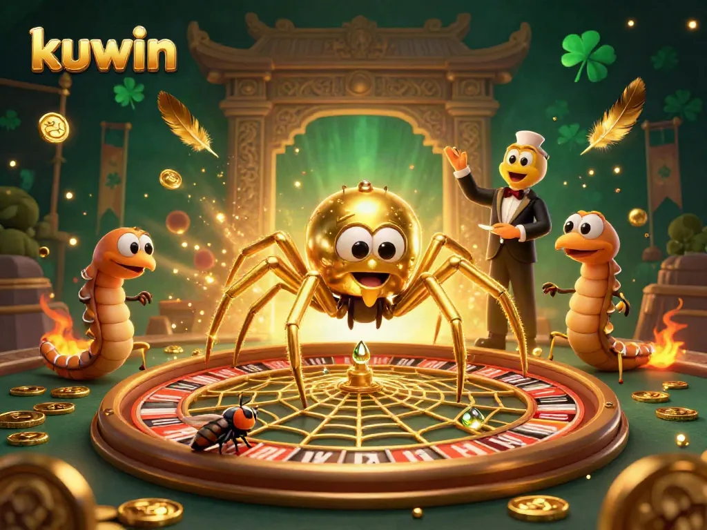 Experience kuwin's thrilling roulette action with a golden spider and centipede croupier.