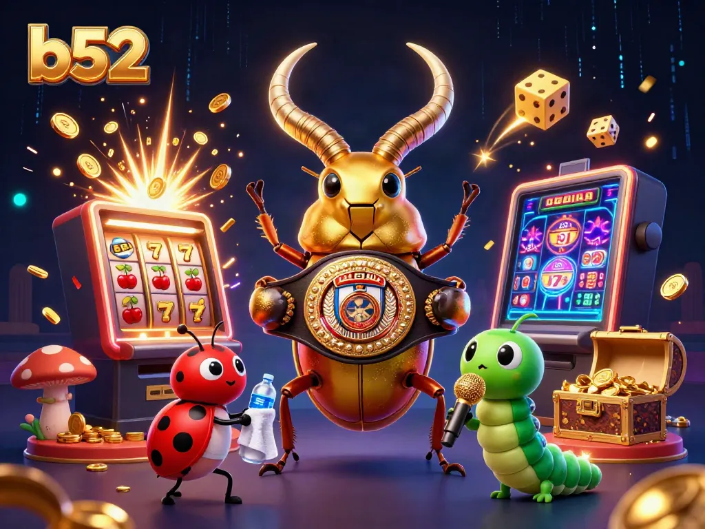 Engage in thrilling b52 casino action with vibrant characters, slot machines, and jackpot excitement.