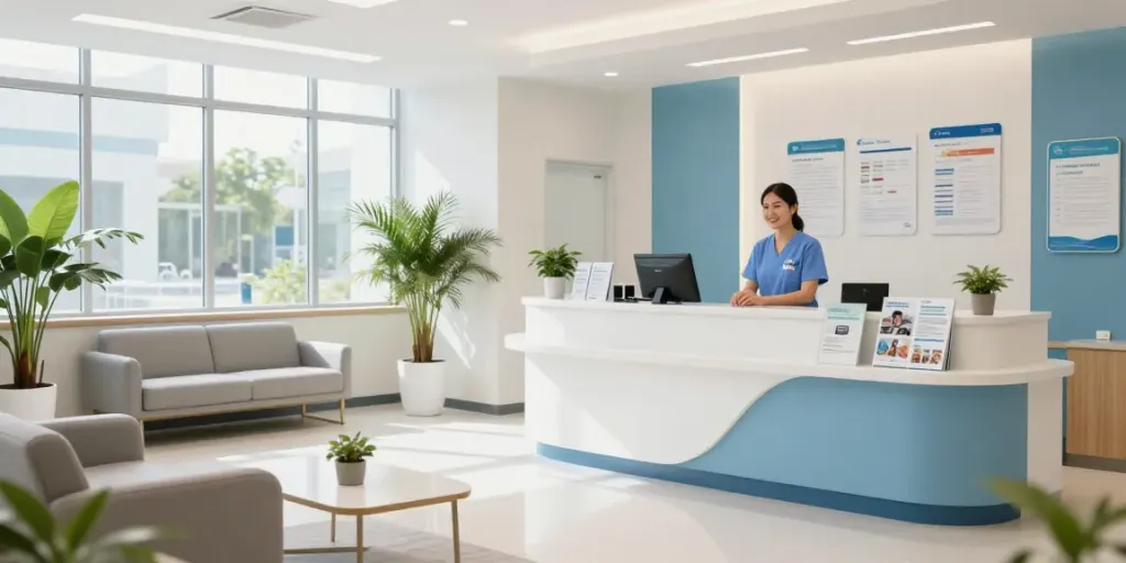 Situs slot gaming elements during a patient consultation in a modern health clinic setting.