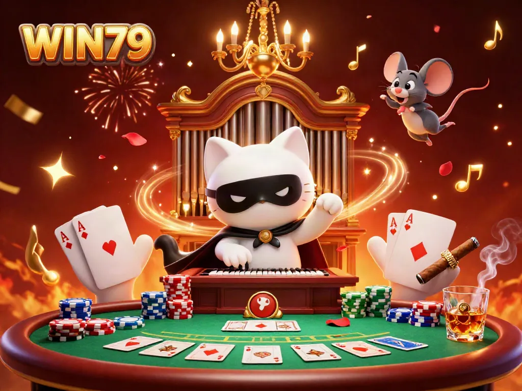 Experience vibrant gameplay action with WIN79 in a rich casino illustration featuring poker excitement.