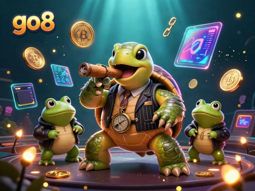 Engage with the go8 experience through a bold and dynamic 3D casino scene featuring a snapping turtle and bullfrog enforcers.