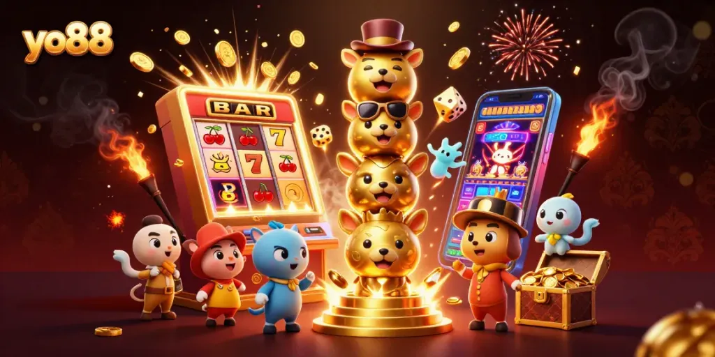 Spin the reels with yo88, experience dazzling jackpots and vibrant casino elements in an engaging 3D illustration