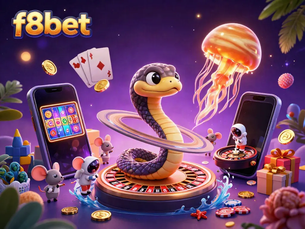 Experience the vibrant world of f8bet with 3D characters, spinning reels, and exciting cosmic gambling action.