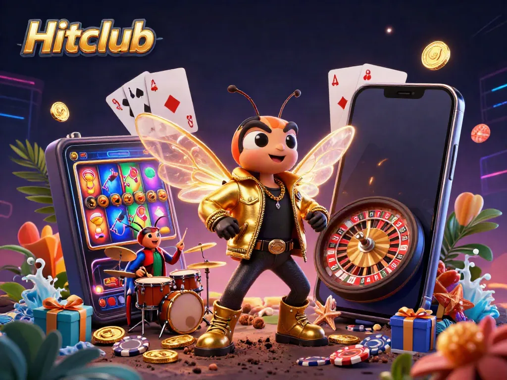 Experience thrilling gameplay at Hitclub with a vibrant 3D casino illustration showcasing dynamic gaming elements.