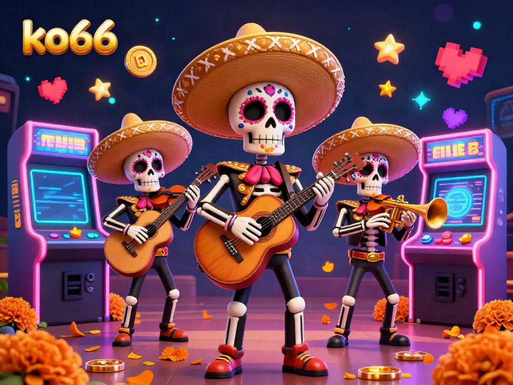 Experience the vibrant world of ko66 with a lively mariachi band and colorful casino elements.