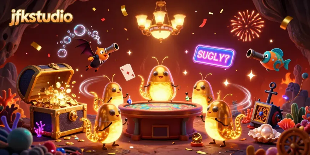 Experience thrilling gameplay at jfkstudio with vibrant glowworms lighting up a cave casino.