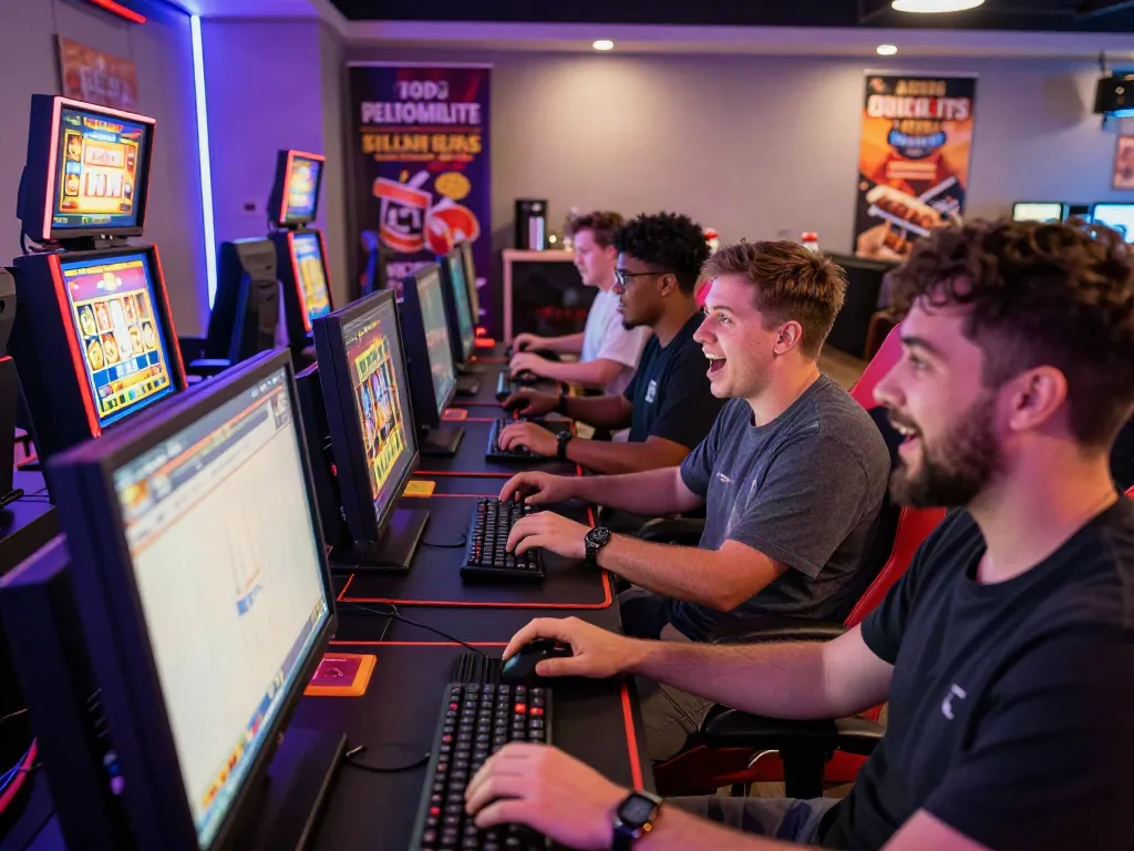 Exciting slot gaming environment with diverse players enjoying vibrant online slot machines.