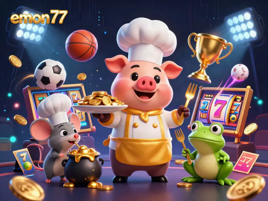 Engage in exciting gameplay at emon77 with vibrant slots, captivating jackpot counters, and dynamic characters.
