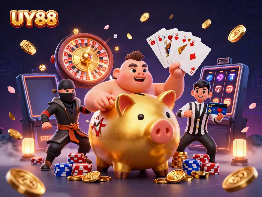 Experience the thrilling action of UY88 with a vibrant casino scene showcasing colorful gaming elements.