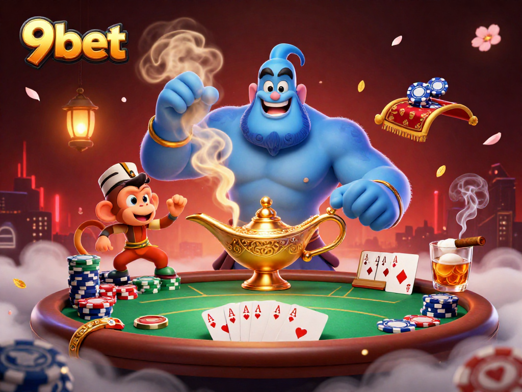 Experience thrilling poker action at 9bet with a vibrant illustration of a captivating casino scene.