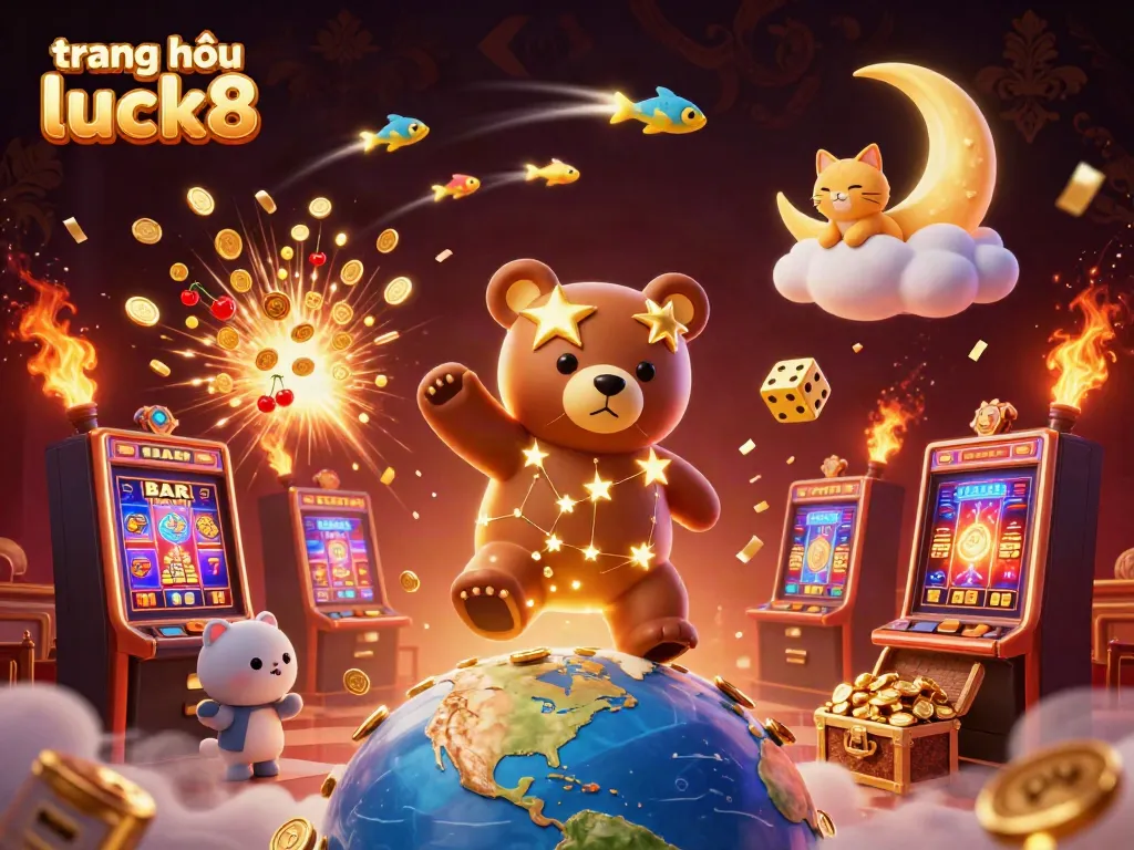 Experience the excitement with trang chủ luck8 in a vibrant online casino adventure featuring a constellation bear, shooting star fish, and jackpot scenes.