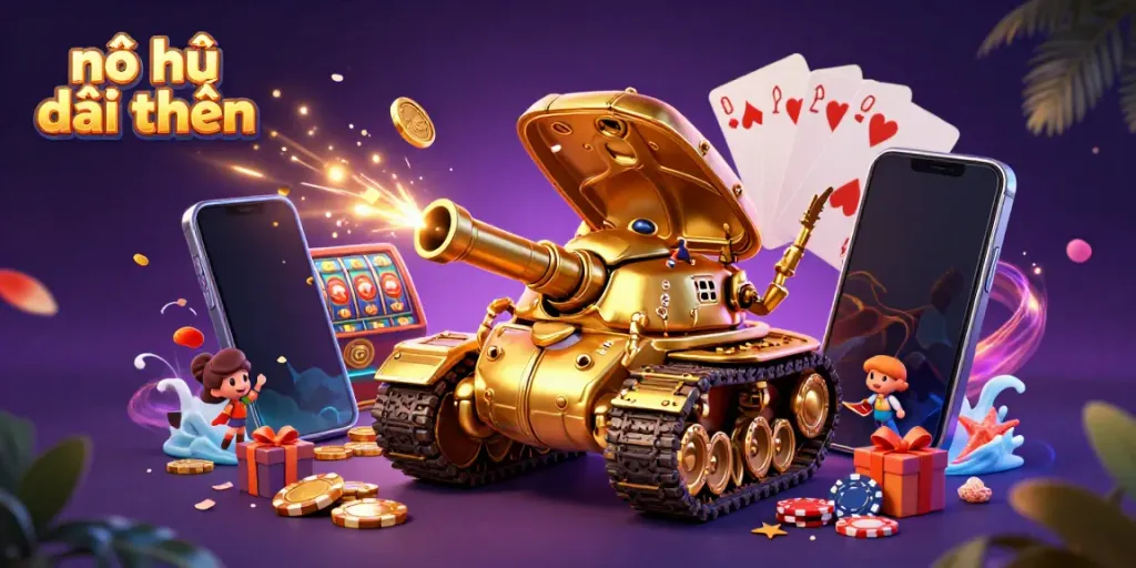 Experience thrilling nổ hũ đổi thưởng gameplay with a rich casino scene featuring a golden beetle tank.