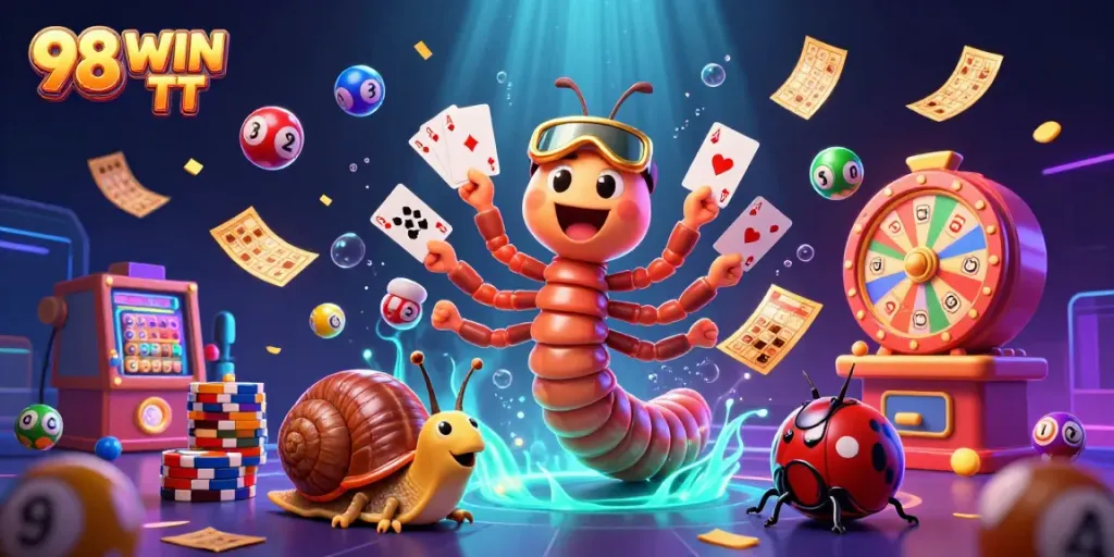 Experience the excitement of 98 WIN TT with dynamic game elements and colorful characters.