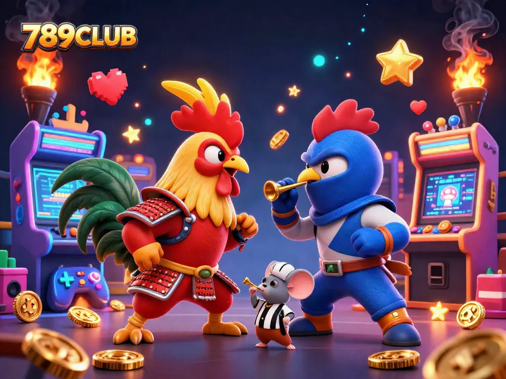 Experience thrilling confrontations at 789CLUB with dynamic roosters and vibrant 3D gaming elements.