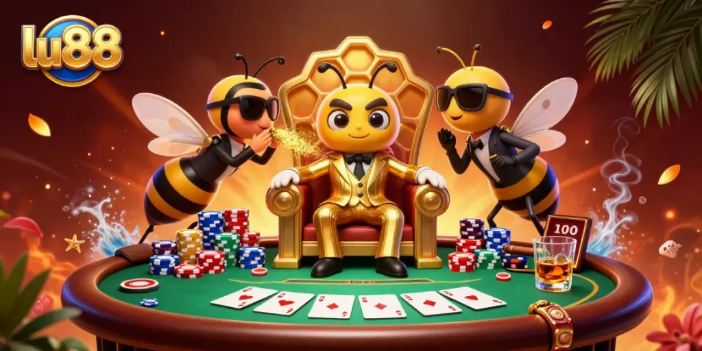 Engage in thrilling gameplay at lu88 with a captivating casino illustration featuring a bumblebee mob boss.