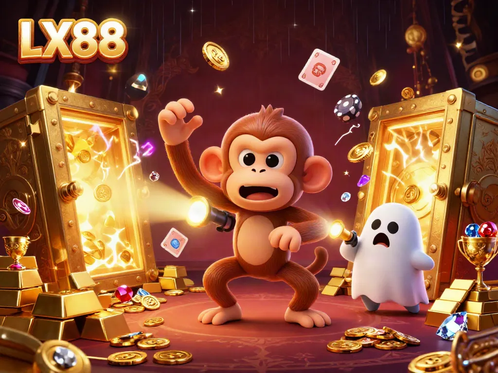 LX88 showcases vibrant 3D illustration with a mischievous monkey and a curious puppy in a haunted casino