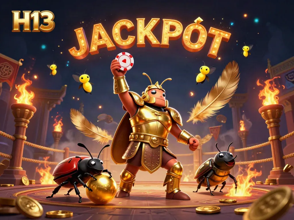 Experience the jackpot excitement as the H13 beetle champions a poker chip in a vibrant casino arena.
