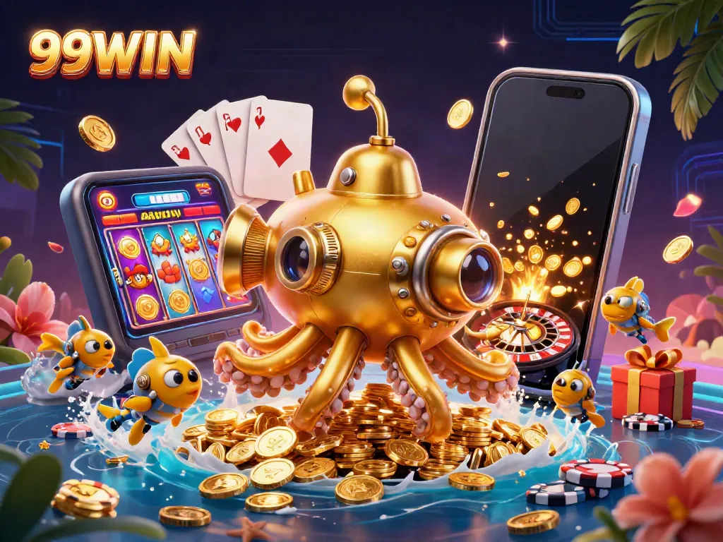 Experience exciting gameplay at 99WIN with a vibrant 3D casino scene filled with captivating elements.