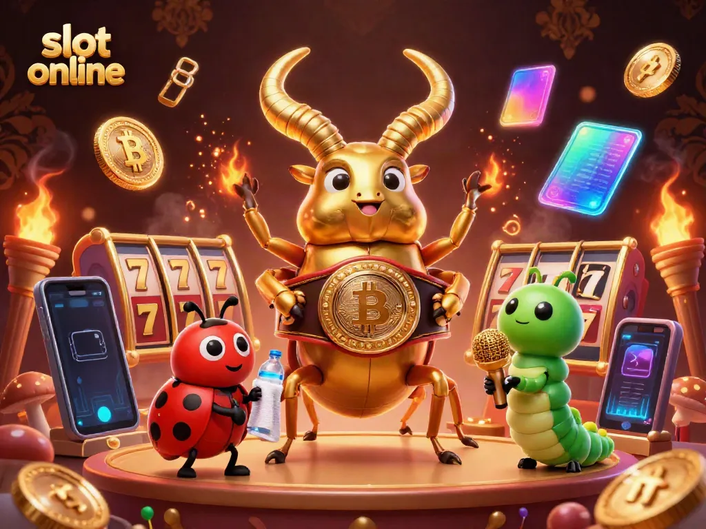 Spin and win with slot online excitement, featuring a giant golden beetle and whimsical characters.