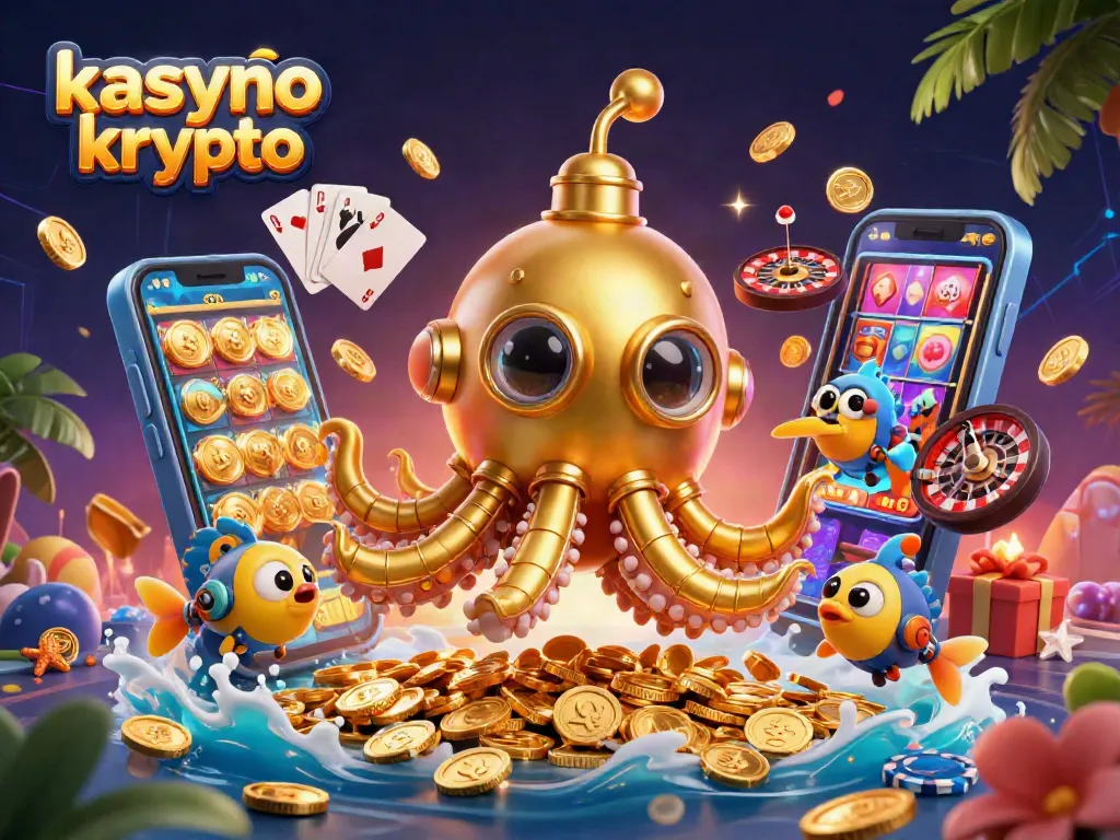 Engage in thrilling kasyno krypto games with immersive 3D visuals of a kraken submarine and casino elements.