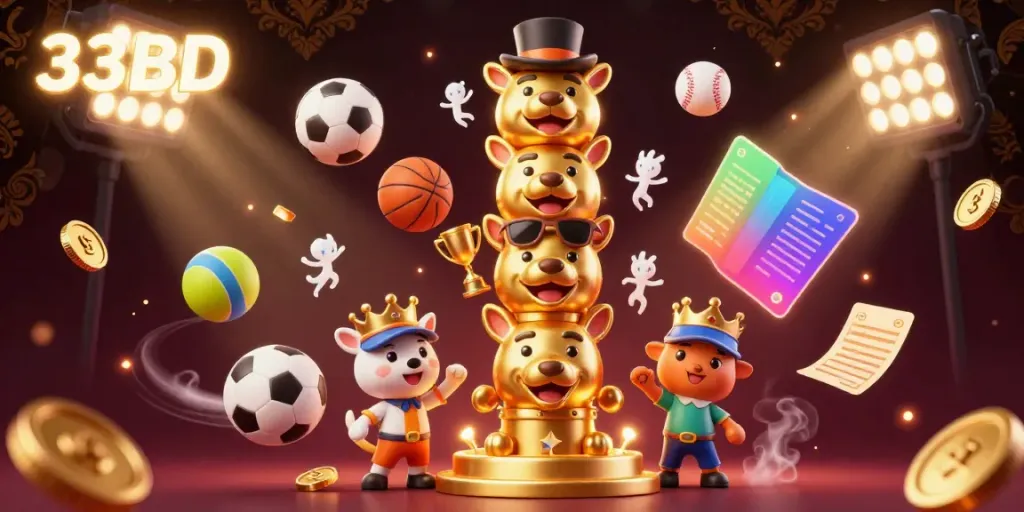 Enjoy thrilling casino action with the vibrant 33BD totem illustration showcasing dynamic sports elements.