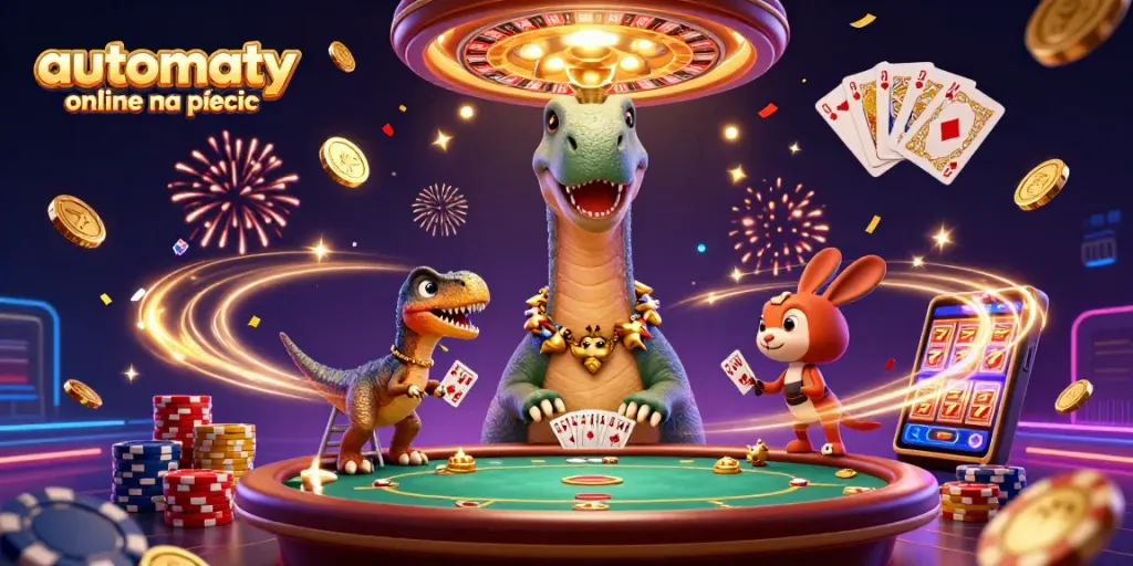 Experience automaty online na pieniądze with a lively illustration showcasing engaging games and dynamic casino elements.