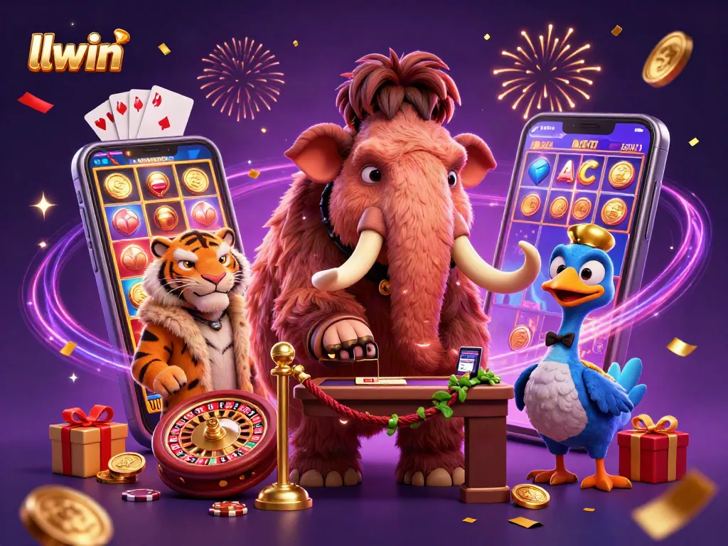 llwin showcases a vibrant casino experience with a bouncer, VIP guest, and doorman in 3D rendering.