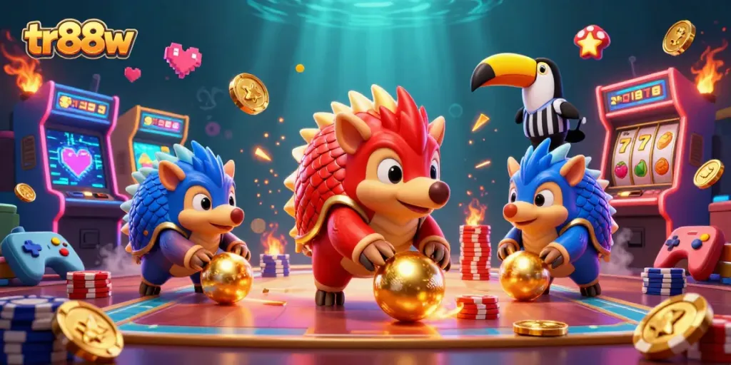 tr88w pangolins compete in a lively casino scene filled with bright games and colorful chips.