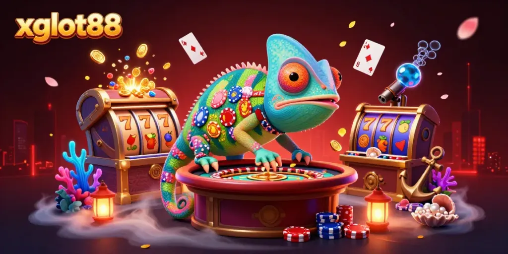 Melihat keseruan bermain slot di xgslot88 dengan chameleon kasino dan elemen laut.