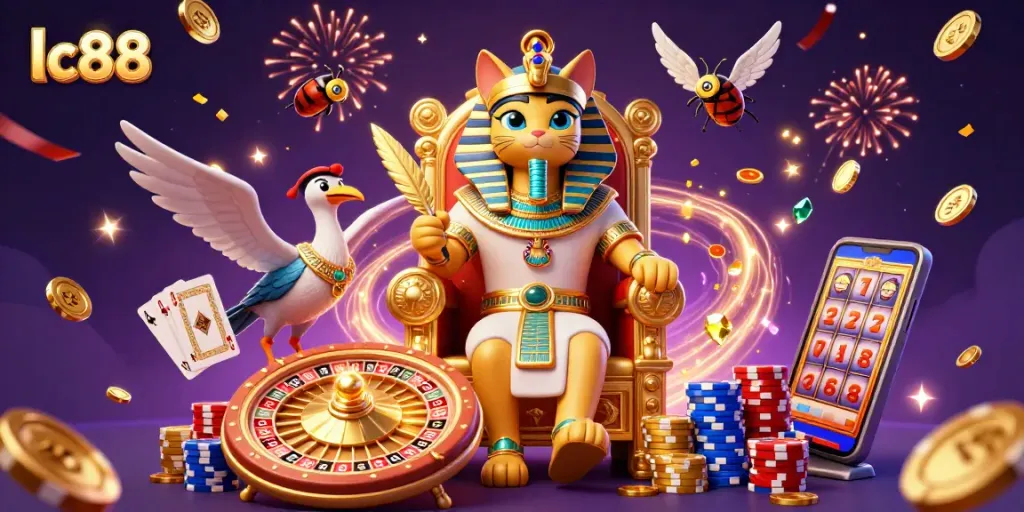 Experience thrilling gaming at lc88 with a lively scene showcasing vibrant casino elements and characters.