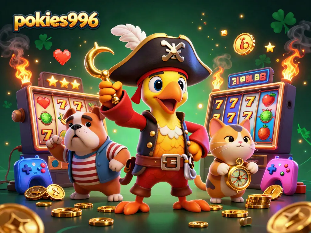 Engage in lively slot games at pokies996 with colorful 3D machines and dynamic pirate characters.