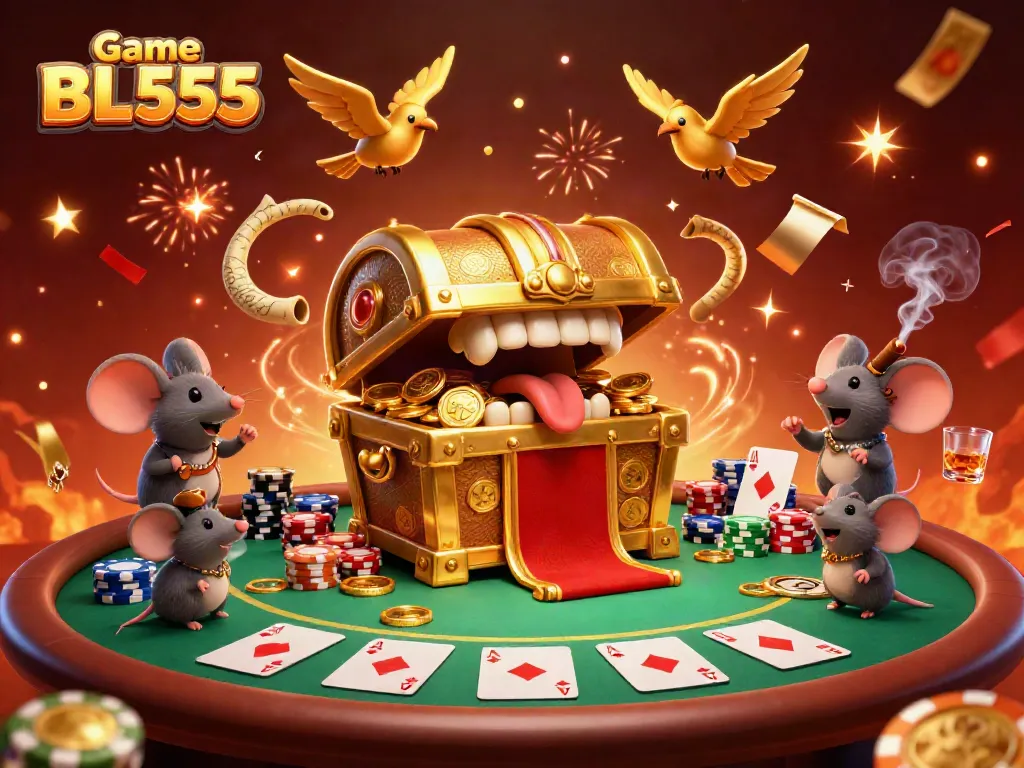Engage in thrilling gameplay with Game BL555, featuring a vibrant casino scene and mesmerizing treasure hints.