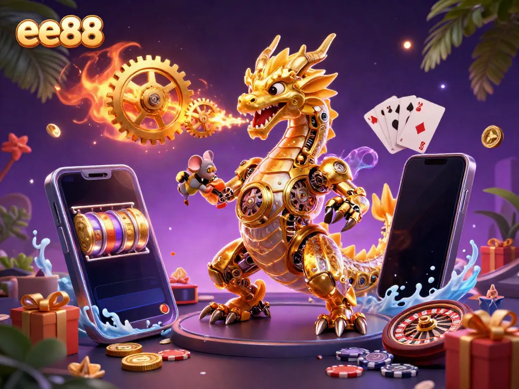Experience thrilling wins at ee88 with a vibrant casino scene showcasing a golden dragon and exciting game elements.