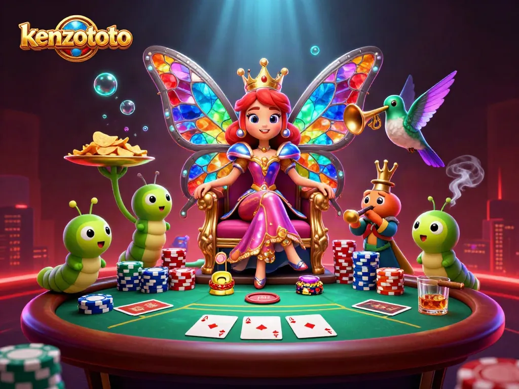 Engage with the vibrant kenzototo gaming experience amidst dazzling poker elements and enchanting characters.