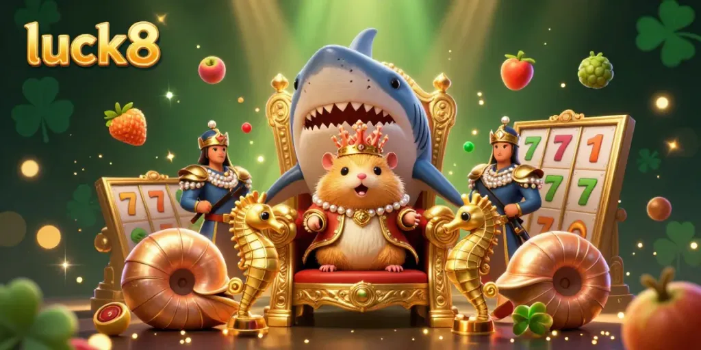 Experience excitement with luck8 as a golden hamster king rules a vibrant casino scene.