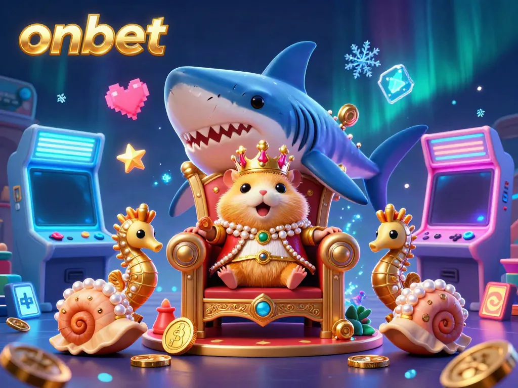 Experience thrilling gaming at onbet with a king hamster and vibrant arcade elements.